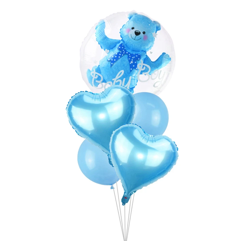 Transparente Bear Bubble Ball para Baby Shower, balão de hélio 4D, decoração de gênero, menino e menina, 1st Birthday Party, azul e rosa