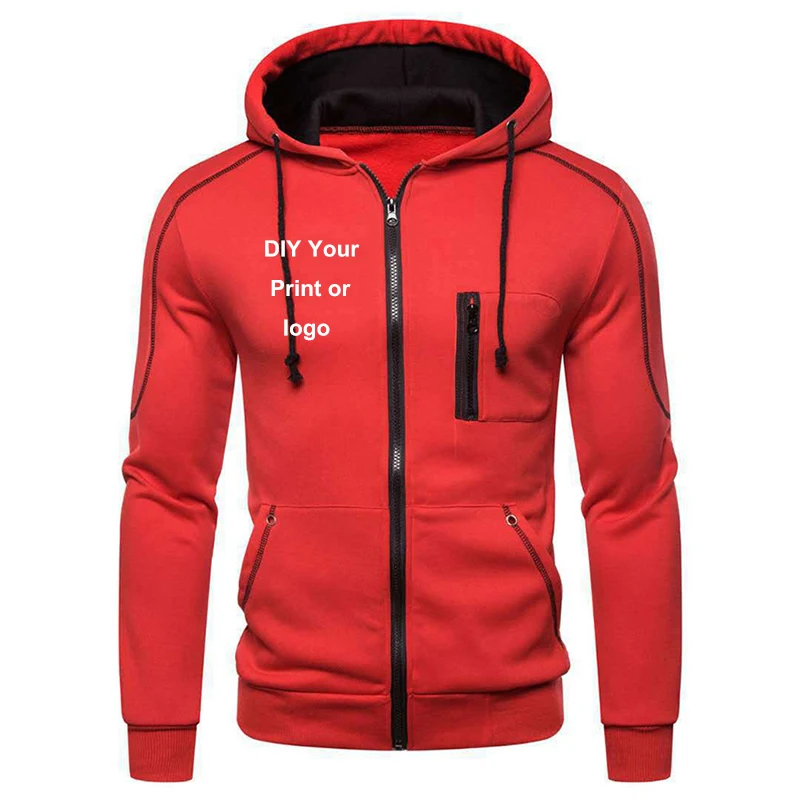 Men\'s Logo Customized Jackets Fashion Hoodies Long Sleeve Zipper Hoodie Hooded Fleece Sweatshirts Casual Sports Men Clothing