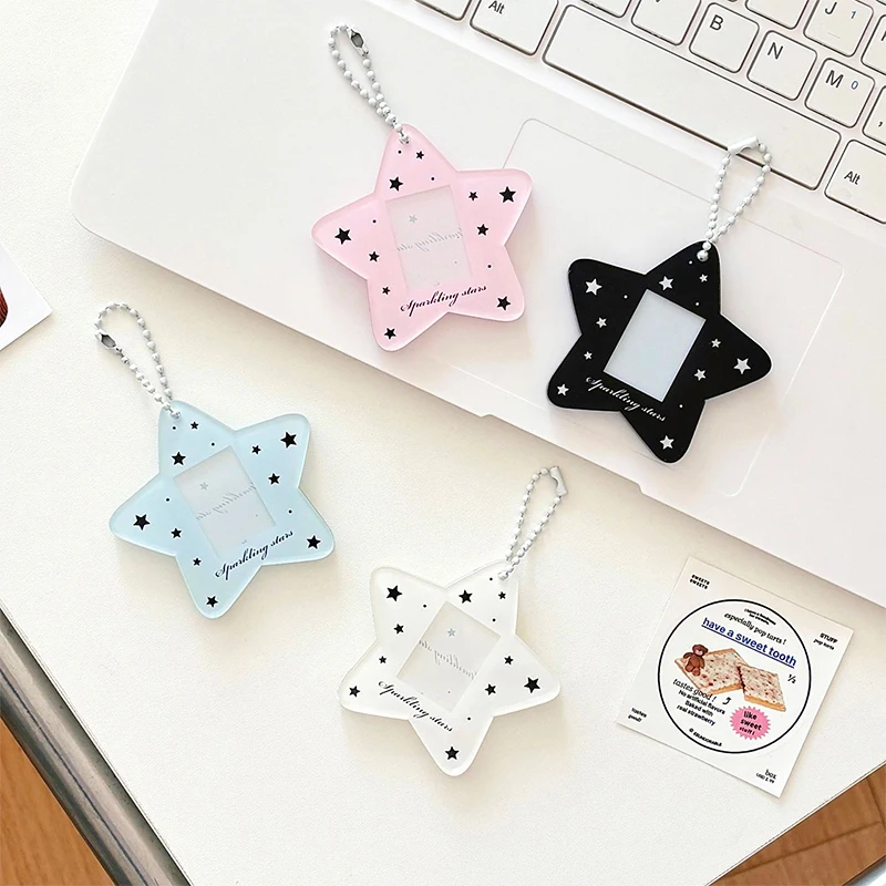 Ins Simple Star Acrylic 1 Inch Kpop Photocard Holder Keychain Photo Card Holder Bag Pendant School Stationery