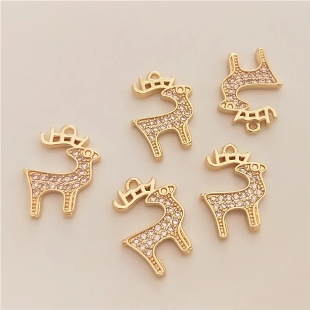 

Christmas Reindeer 14K Gold Filled Micro Inlaid Zircon Fawn Pendant DIY Bracelet Earrings Pendant Jewelry Charm K102