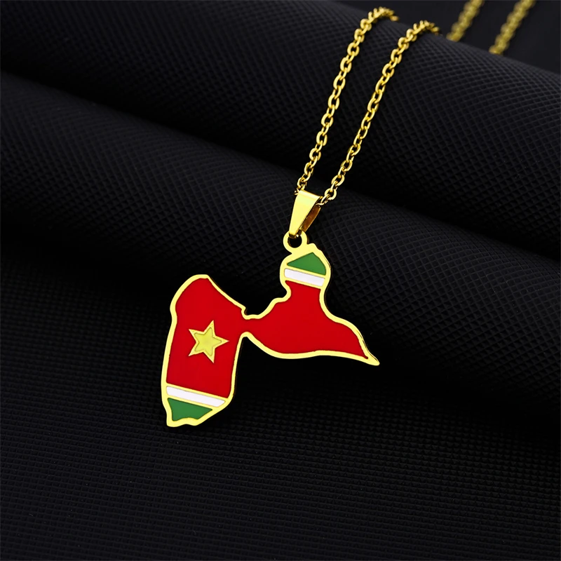 Fashion Map of Guadeloupe Pendants Necklaces for Women Stainless Steel Jewelry France Guadeloupe Map Flag and Contour Design