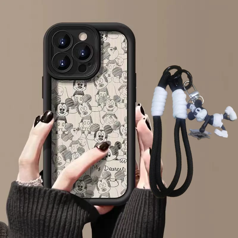 Disneys Mickeys Minnies Mouses Pencil Drawing Phone Case For iPhone 16 15 14 13 12 11ProMax 78Plus XR XS Max MINI Y2K Cute Cover