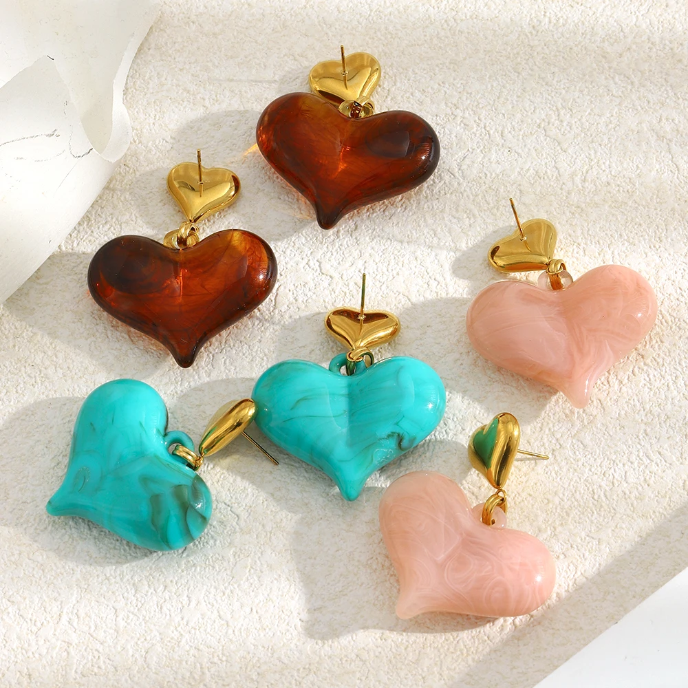 

Stainless steel plated 18K gold earrings, acrylic heart earrings, earrings, women's jewelry gifts