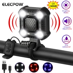 Elecpow Bicycle Horn Headlights Waterproof USB Charging Night Riding Strong Bike Light 140dB 6 Volume Security Alarm Bike Bell