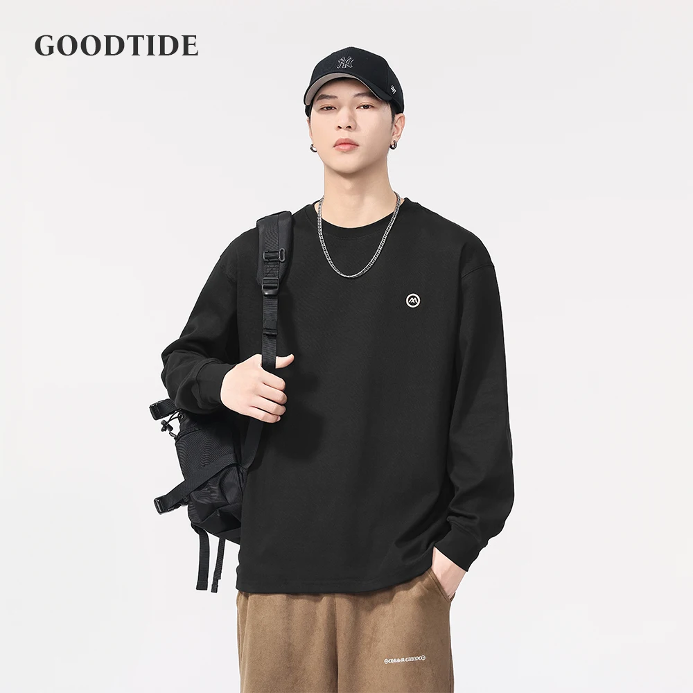 

Fashion Men's Classic Round Neck T-shirt 2025 Spring Autumn New Loose Round Neck Embroidered Picture Long-sleeved Top Pullover