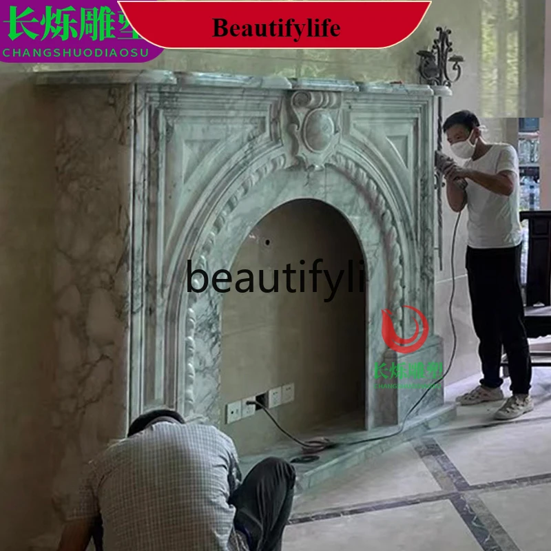 J132 Marble fireplace French arch natural stone mantel retro living room porch background