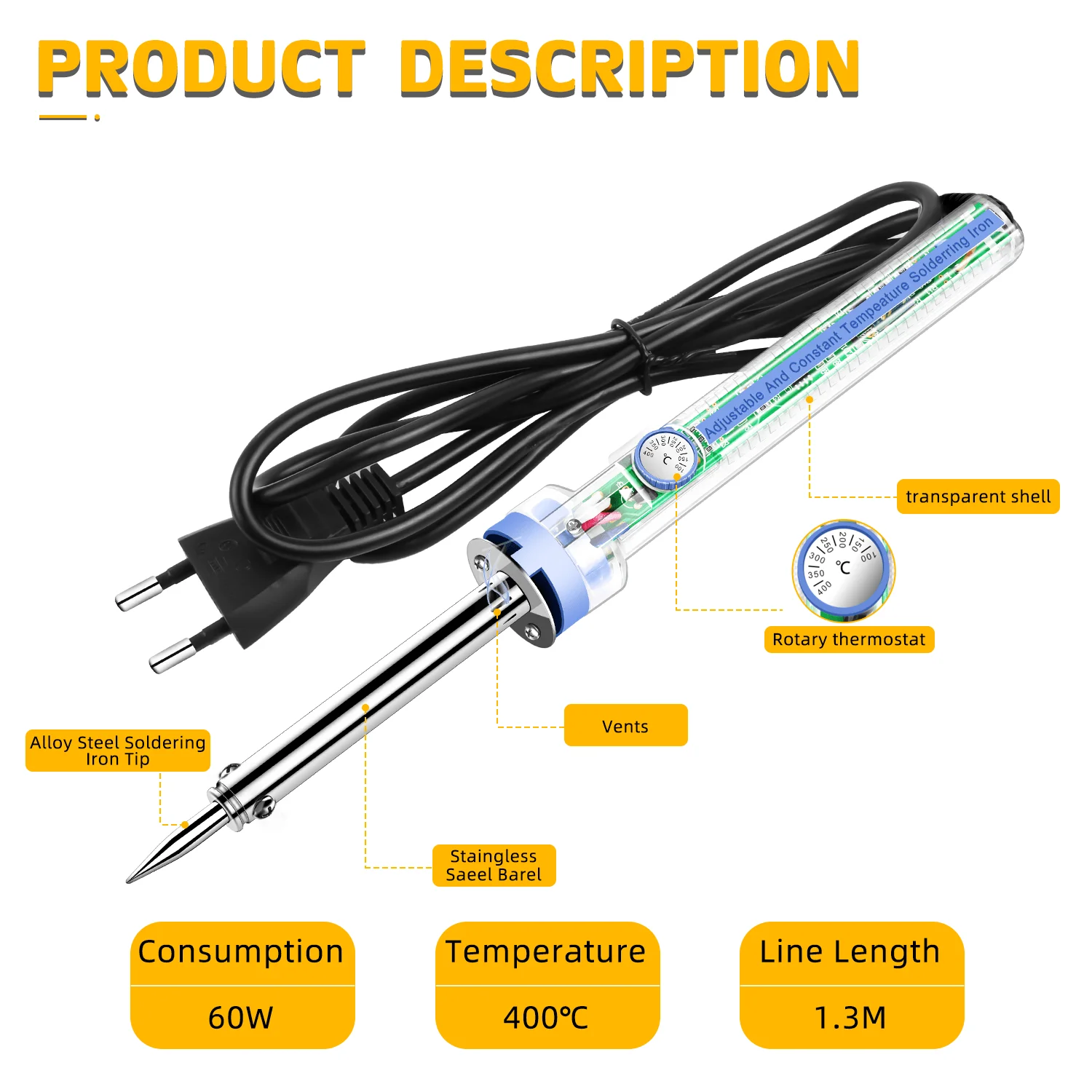 220V Adjustable Temperature Electronic Soldering Iron 60W Welding Solder Rework Station Heat Pencil Tips Repair Tool 100-400℃