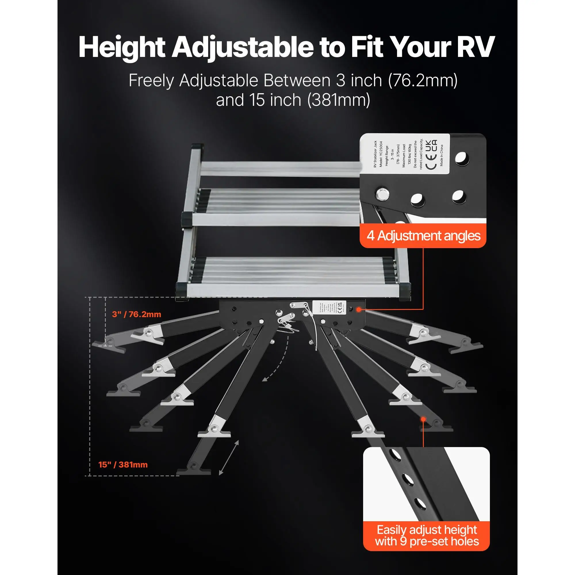 RV Step Stabilizer, Height Adjustable Step Stabilizer Kit, Camper Stair Stabilizers with Powder Coated Steel for 5th Wheels, Travel Trailers and for motorhomes , Adjustable from 3 inch to 15 inch