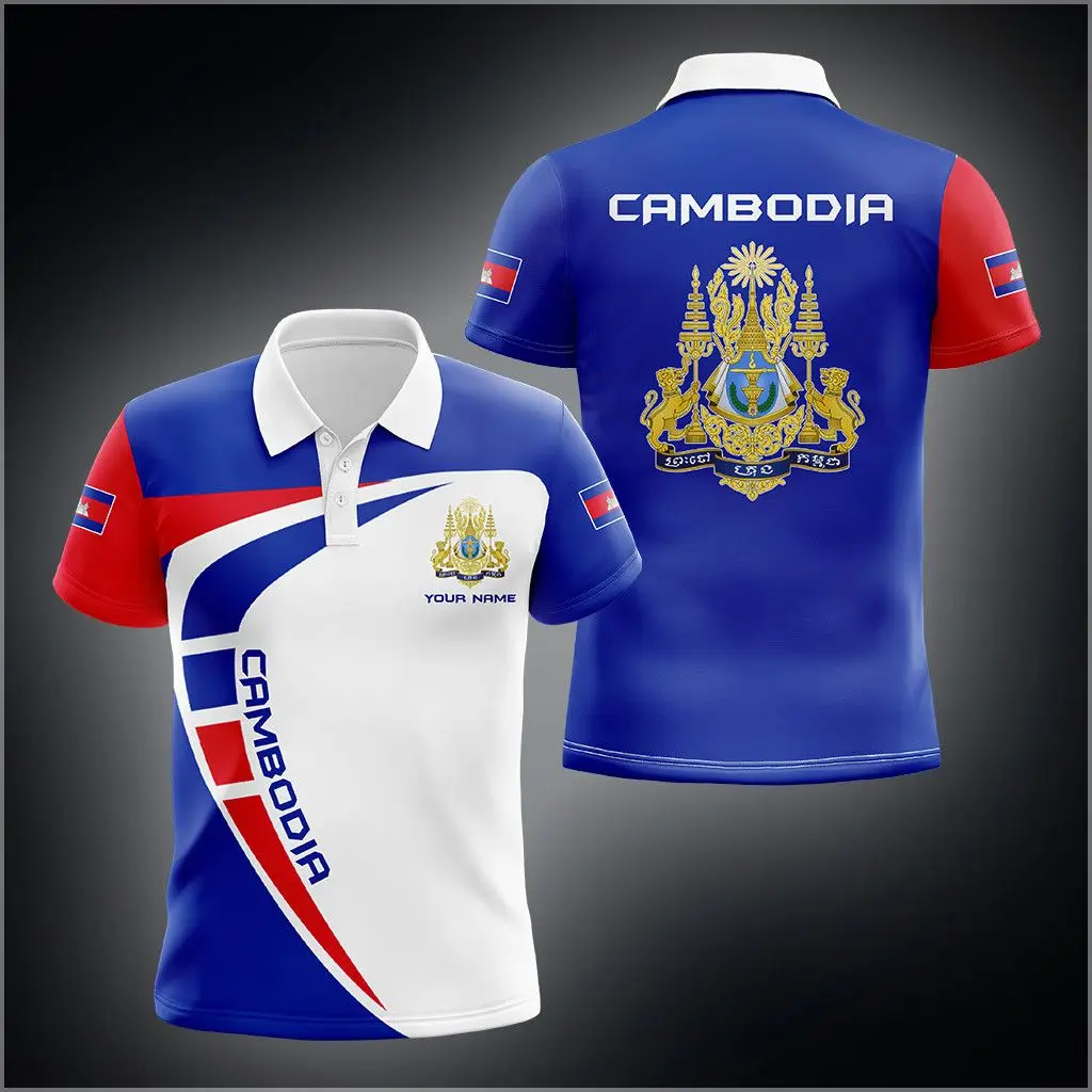 Cambodia Flag & Coat of Arms Customized Polo Shirts Summer Casual Streetwear Men's Fashion Loose Jersey Plus Size Sportswear