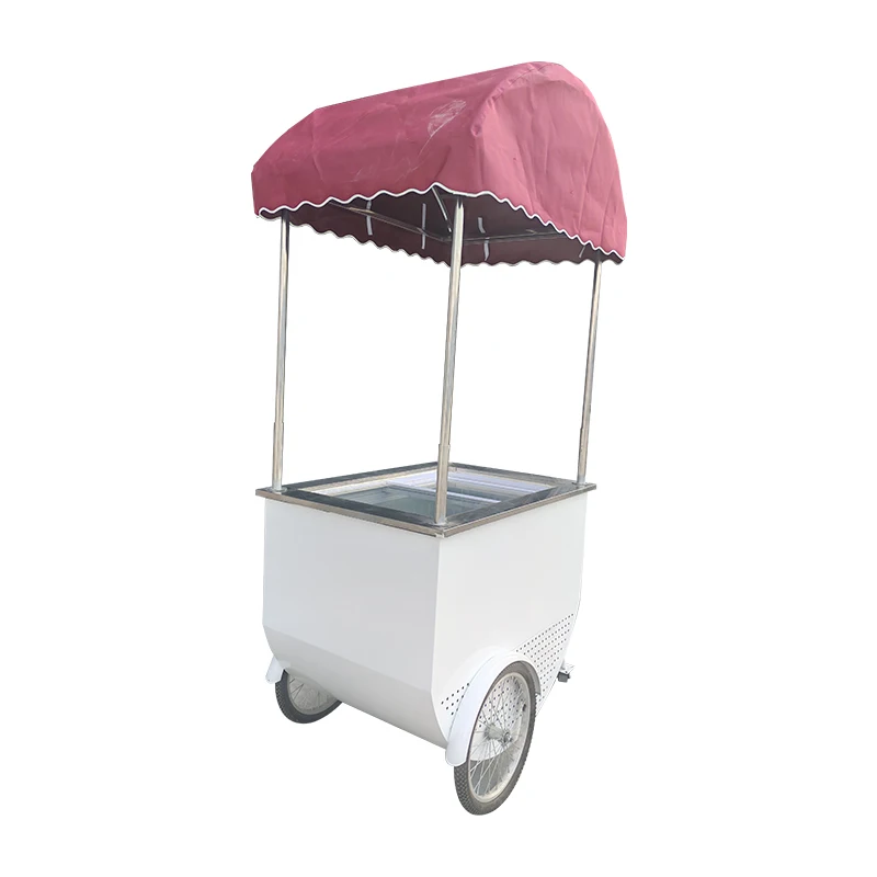 Fashion Portable Street Vendor Hand Push Cart for Ice Cream Beverage Snack
