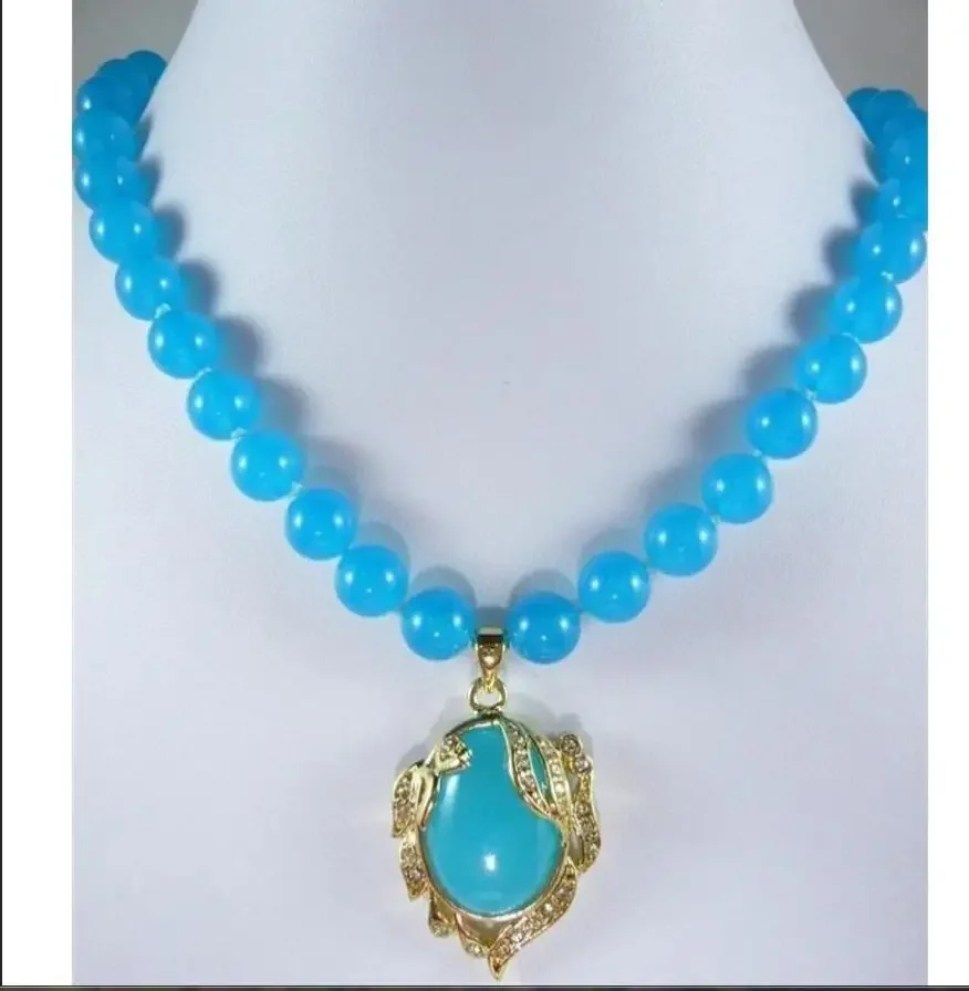 lady's finest accessory! noble blue jade Necklace + inlaid crystal blue jade pendant