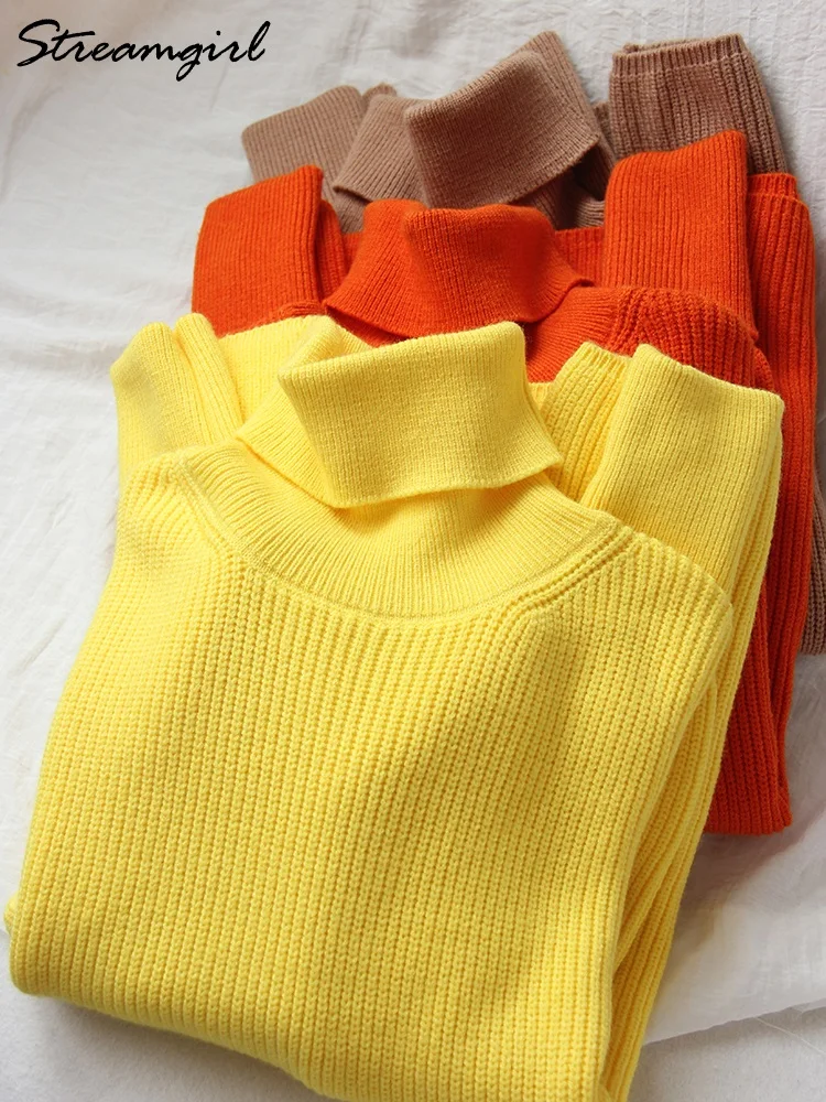 Women Winter Turtleneck Sweater Oversized Loose Pullover Womens Blue Sweaters 2022 Orange Sweater Women Turtleneck Oversize Top