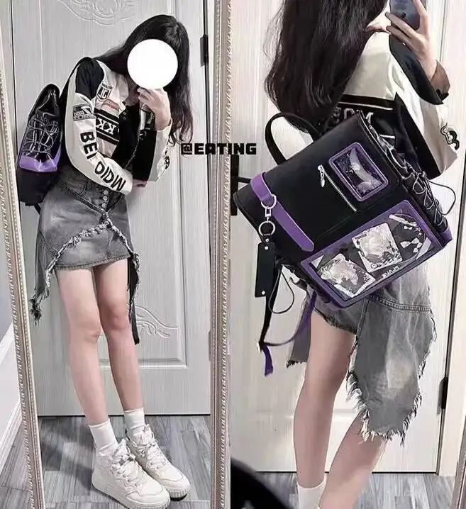 Japanese Contrast Color Kawaii Patchwork Backpacks New Y2k Aesthetic Sweet Students Schoolbags Preppy Women Transparent Ita Bags