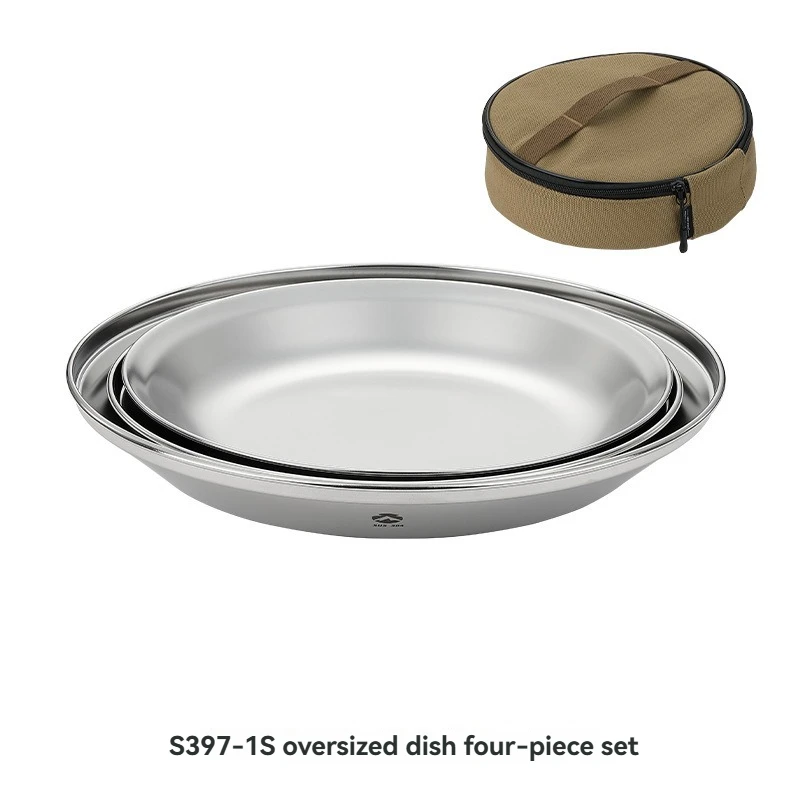 S397 Camping Large Serving Plate Portable 304 Stainless Steel Fruit Plate Outdoor Multi-Purpose Dessert Plate Steak Plate view 6