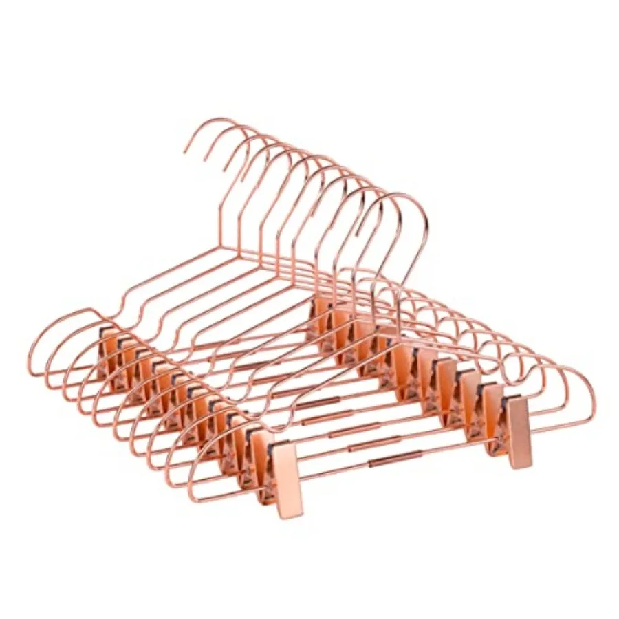 

Pack 13" Rose Gold Copper Shiny Metal Wire Clothes Hangers With Adjustable Clips for Shirts Coat Storage and Display