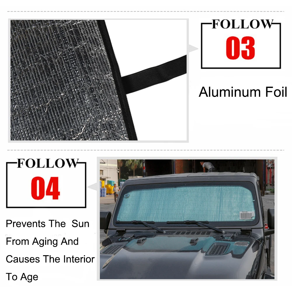 Car Front Windshield Sunshade Cover Anti-UV Insulation Pad for Jeep Wrangler JL Gladiator JT 2018-2022 2023 Interior Accessories