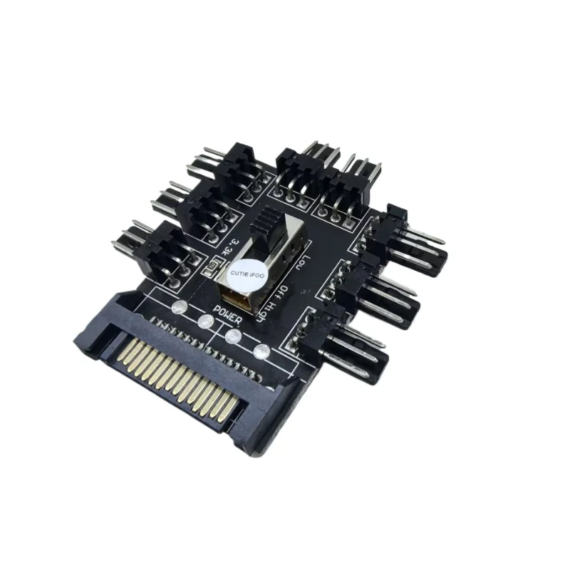 

PC Computer SATA 1 to 8 Multi Way Splitter Cooler Cooling Fan Hub 3pin 12V Power Socket PCB Adapter 2 Level Speed Controller