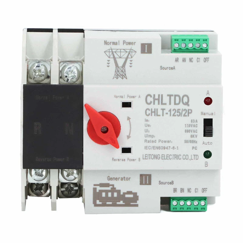 

2P Din-рейка ATS фотоэлектрический инвертор двойной мощности автоматический переключатель передачи бесперебойные 63A 100A фотоэлектрическая солнечная батарея