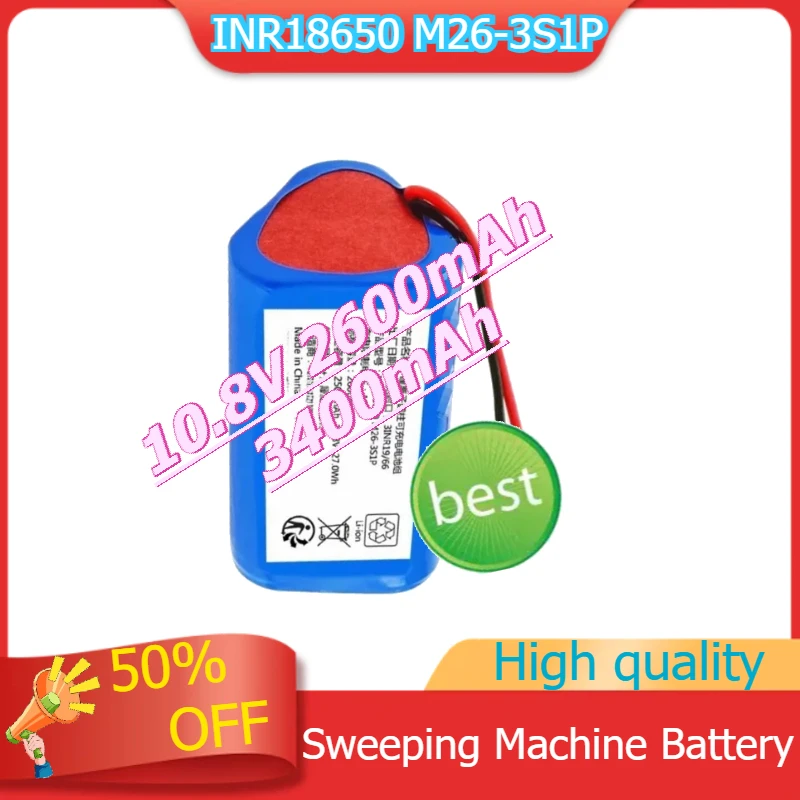 

Rechargeable Battery For INR18650 M26-3S1P Sweeping Machine capacity Li-ion Battery Pack 10.8V 2600mAh 3400mAh