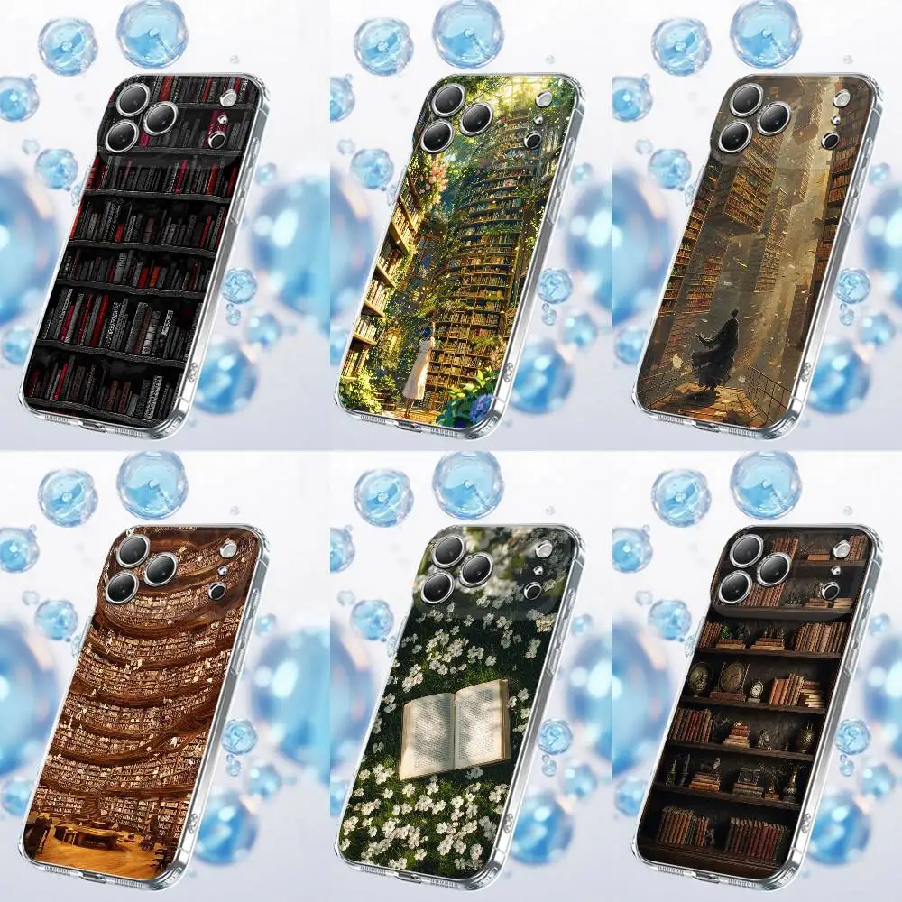 Estante de estudo livros capa de telefone para iphone 17,16,15,14,13,12,11 plus, pro, max, plus, e, ar, mini capa transparente