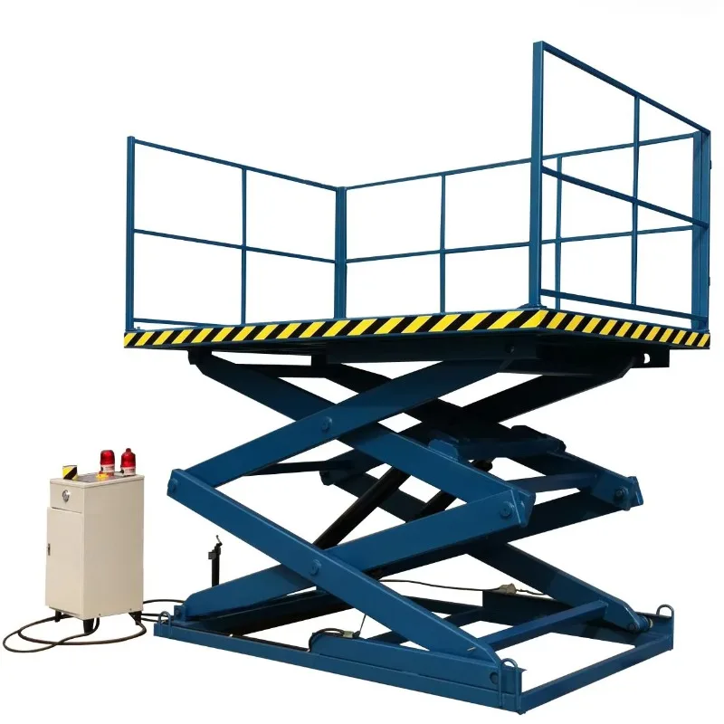

Stationary Electric Hydraulic Scissor Platform Cargo Freight Lift 380v Handrail and Pit Structure Optional