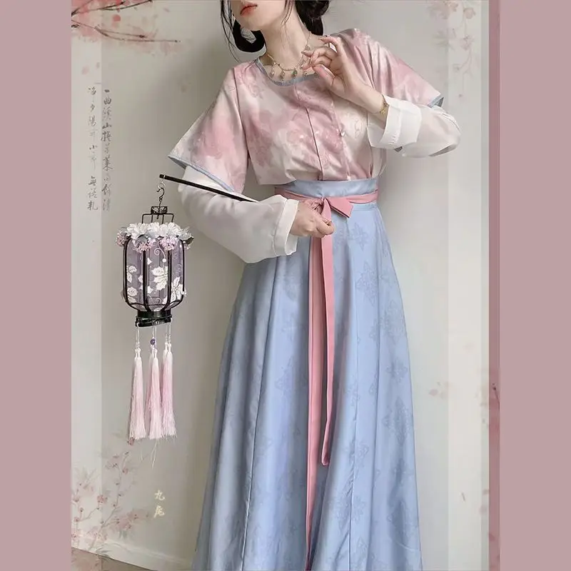 

Original Tang Dynasty Hanfu Set - Women's Round-collar Beizi + High-waist Eight-panel Skirt Traditional Chinese Outfit