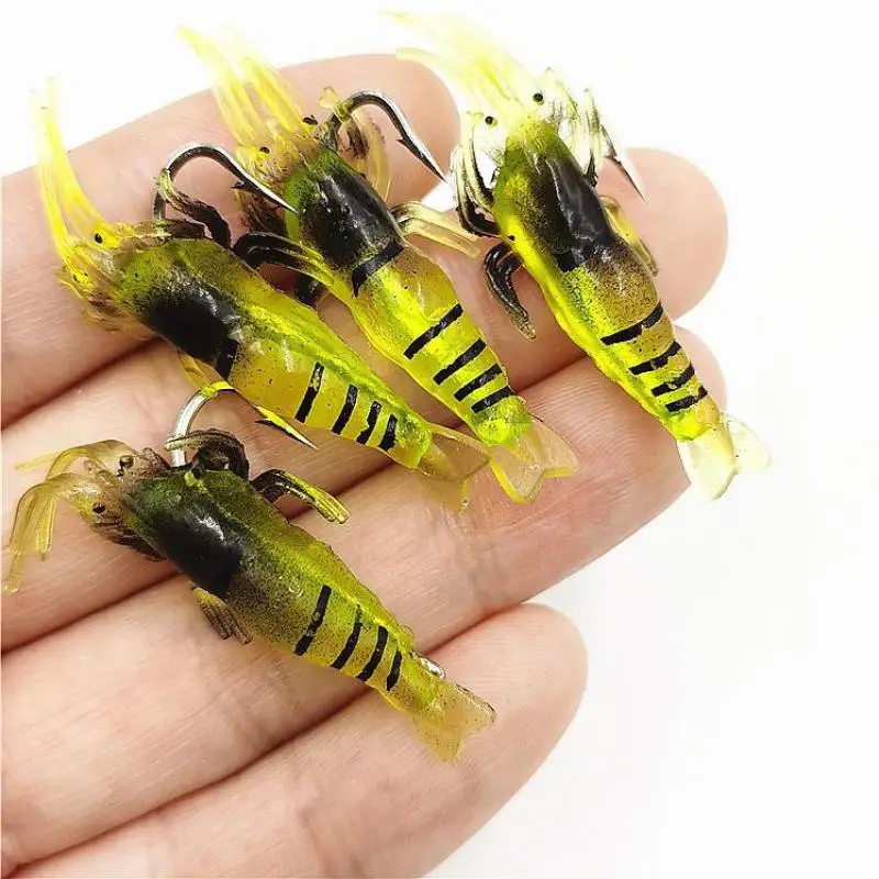 10pcs/box Isca Fishing Shrimp Artificial Soft  Bait Silicone Worm Lure Hook 1.3g/5cm Sharp Crankbait Prawn Wobbler Lures