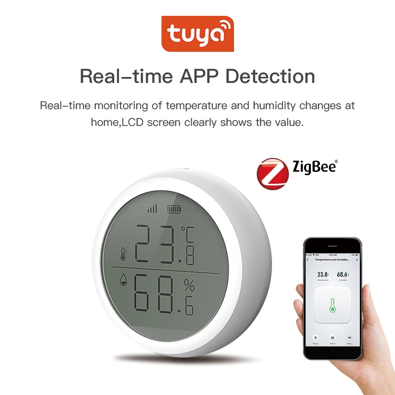 

Умный датчик температуры и влажности Tuya ZigBee, домашний комнатный термометр с ЖК-дисплеем, Google Home, Alexa Echo, голосовое управление