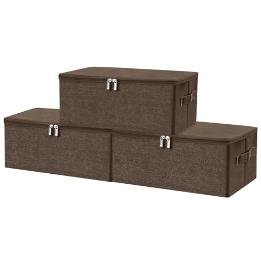 

3PCS Storage Bins with Zipper Lids 13 Qt Lidded Fabric Storage Boxes Baskets Cubes with Handles Collapsible Washable Cotton Lin