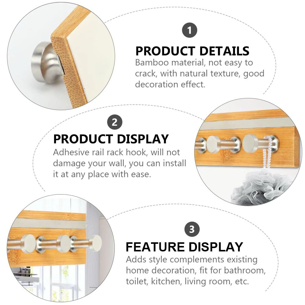 

Bathroom Toilet Living Room Wall Adhesive Rail Rack Hook Stainless Steel Bamboo No Hole Installation Durable Corrosion