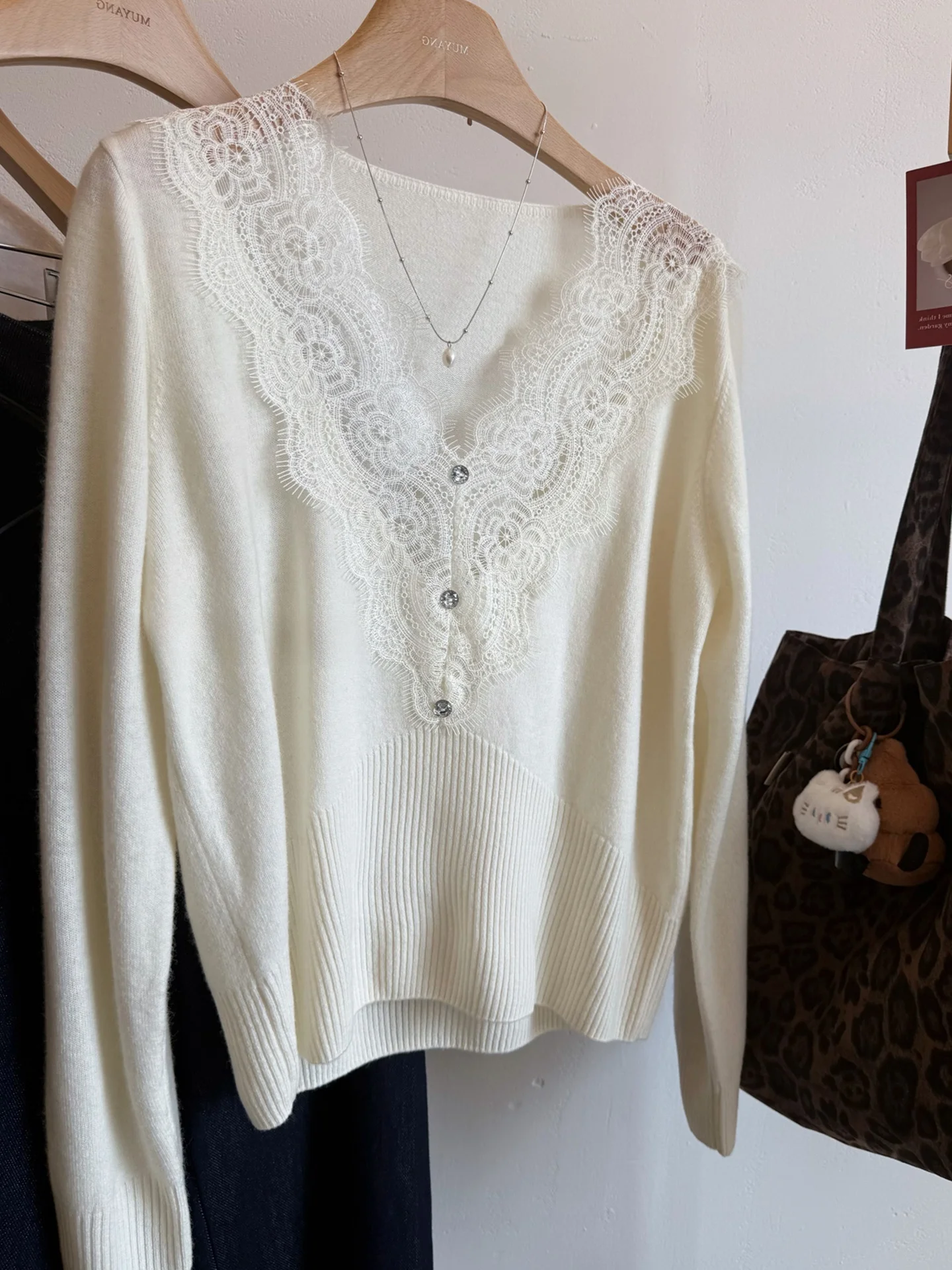 Comfortabel Gebreid Lang Sve Kant Patchwork Casual Top Trendy Koreaans Sle Woon-werkvriendelijk V-Ne Normale pasvorm Dames irt