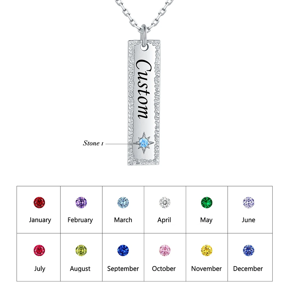 925 Sterling Silver Personalized Bar Necklace Star of David Customized Name&Birthstone Pendant Jewelry Birthday Gifts for Women