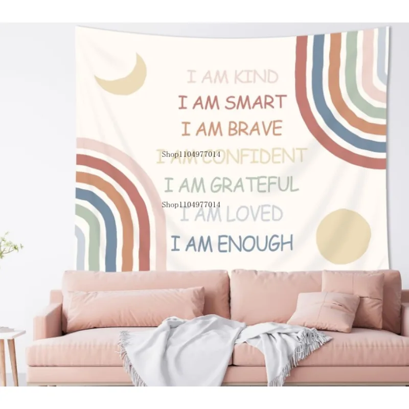 

Rainbow Tapestry Positive Inspirational Quotes Motivational Tapestry Bedroom Living Room Dormitory Tapestry Home Decor