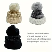 2PCS winter warm knit hat set Winter hat thick plush windproof cold casual warm hat scarf 4