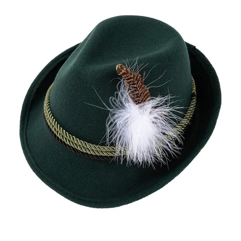 German Alpine Hat Adults Soft German Bavarian Hats With Feather Men Women Oktoberfest Costume For Role Play Cosplay