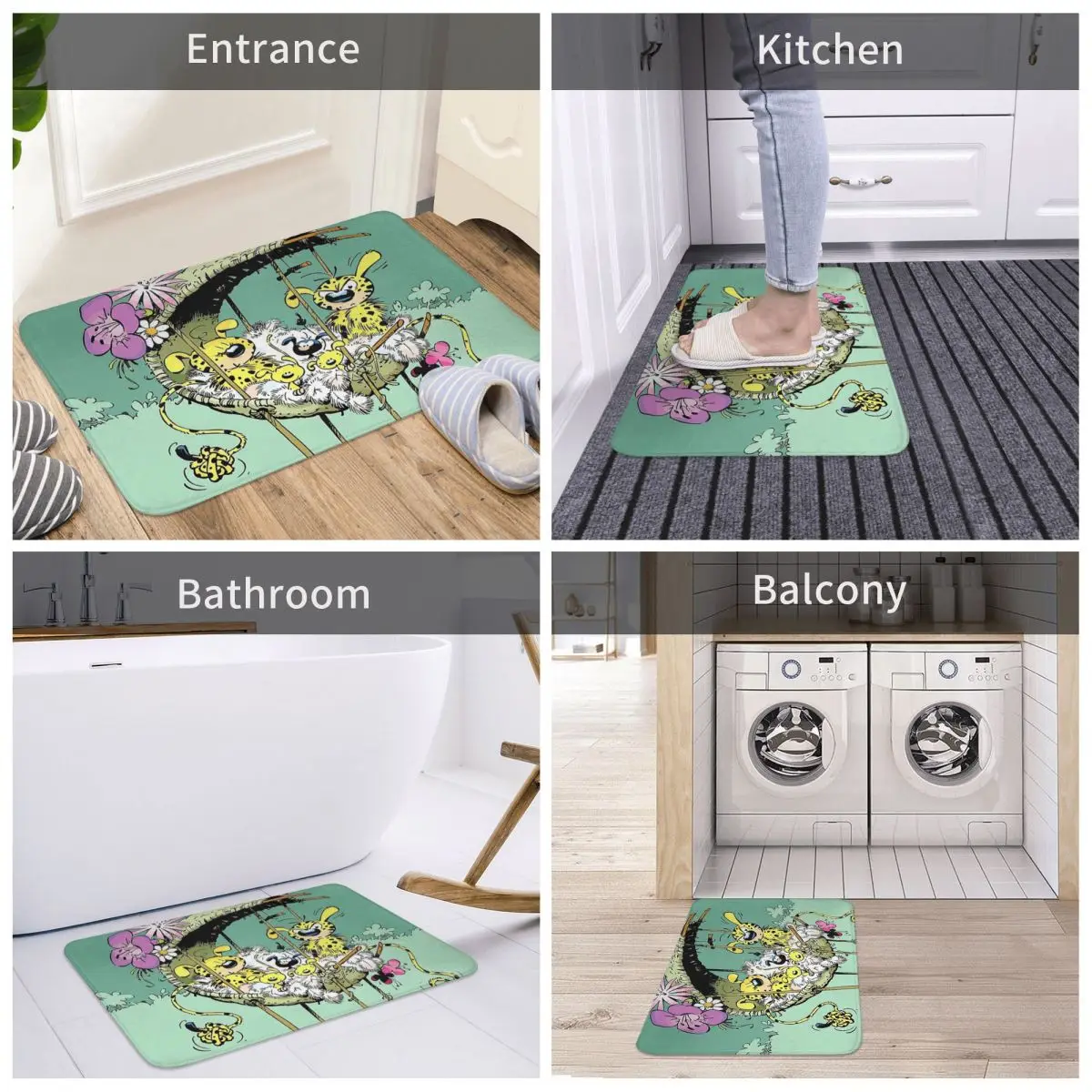 Marsupilami Cute Leopard Anti-Slip Doormat Kitchen Mat Family In Nest Floor Carpet Welcome Rug Home Decor