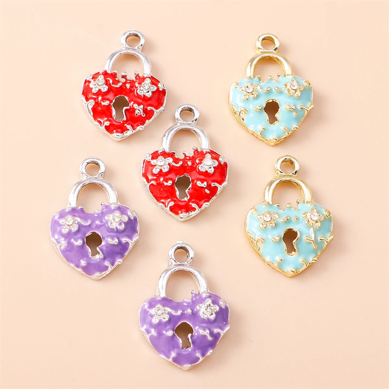 

20pcs 15x22mm Cute Enamel Heart Lock Charms Pendants for Jewelry Making Drop Earrings Necklaces Bracelets DIY Crafts Accessories