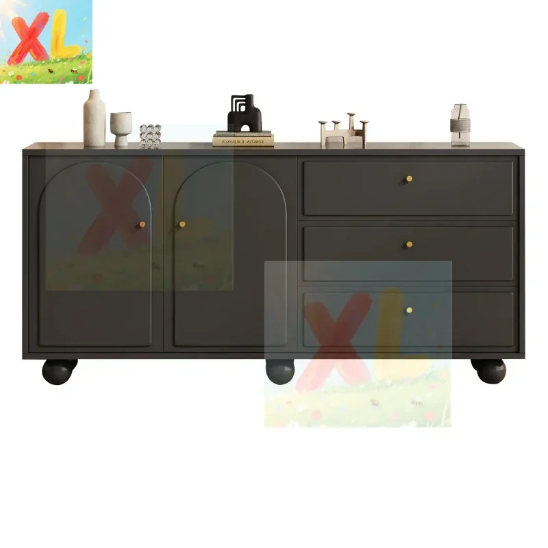 

Dining side cabinet integrated cabinet against the wall Solid wood cream wind black storage wine cabinet Tea side Living