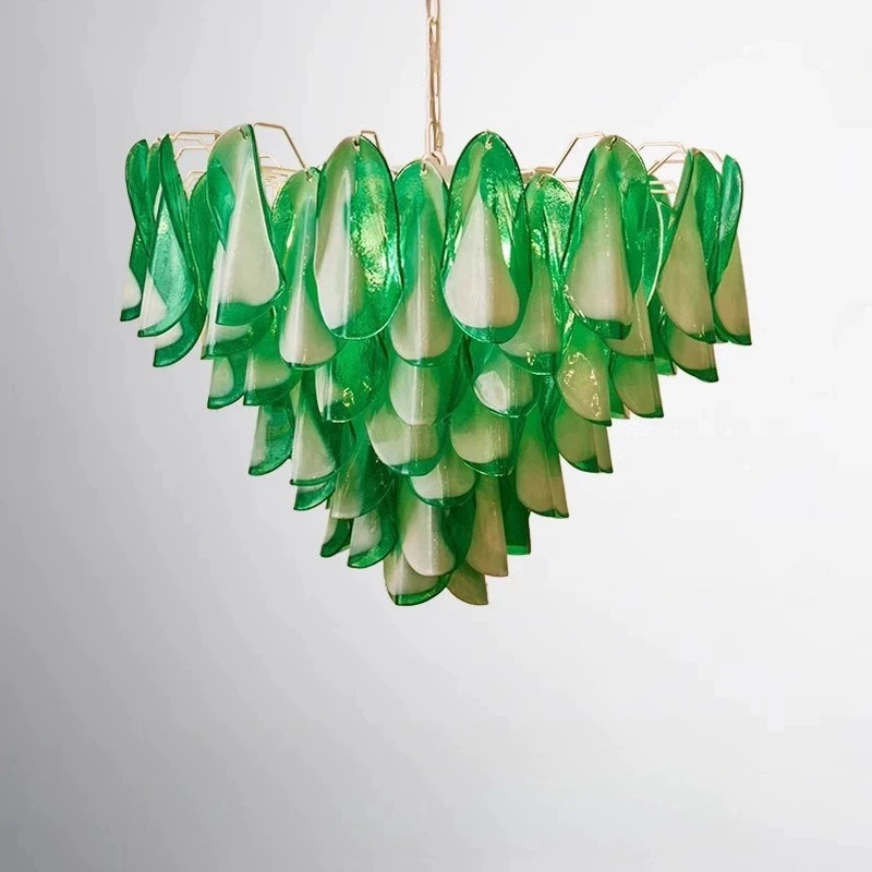 Modern Luxury Crystal Glass Chandelier Pendant with Pink Green Petal Design for Living Room Kitchen Bedroom Ceiling Mount