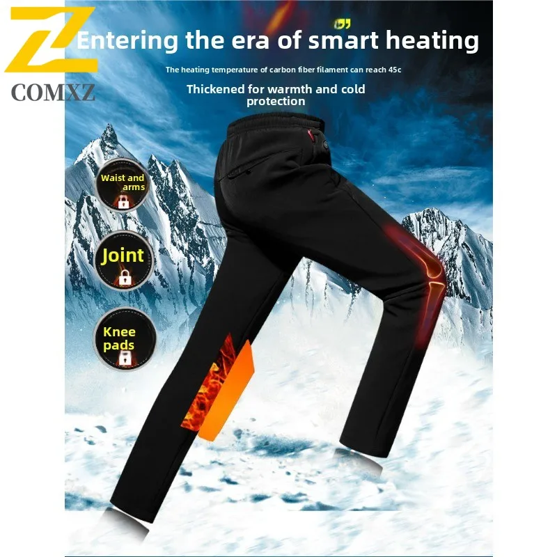 

Умные брюки с подогревом, зимние утолщенные пуховые брюки на флисовой подкладке, повседневные свободные брюки для уличной рыбалки, кемпинга, функциональная одежда marc딩바지