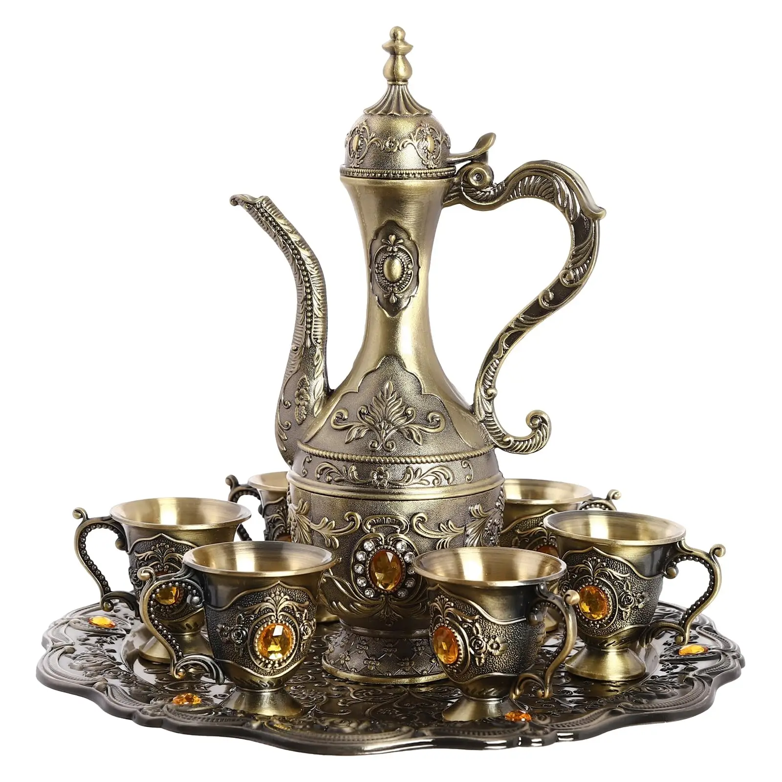 طقم شاي تركي، طقم فناجين قهوة تركية عتيقة مع وعاء و6 أكواب، كؤوس شاي تركية لديكور المنزل وعيد الميلاد وعيد الميلاد