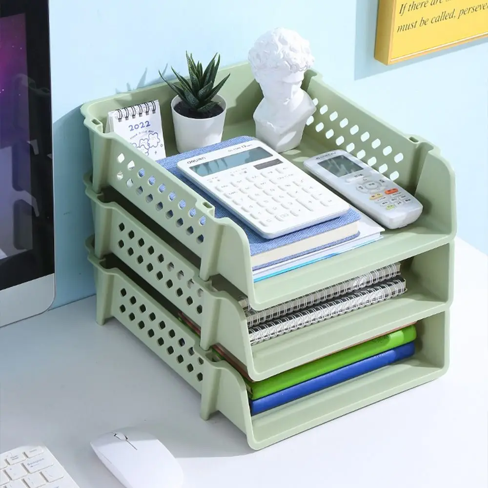 Simple Desktop Organizer STACKABLE File Rack File Organizer เอกสาร Rack A4 แฟ้มถาดพลาสติกลามิเนตใบเสร็จรับเงิน