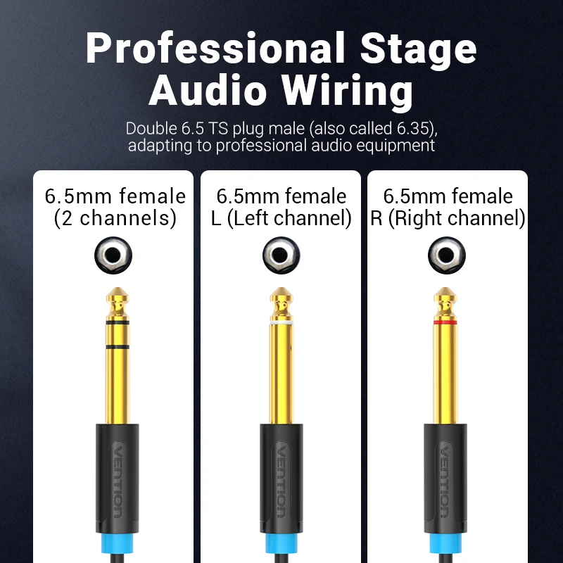 Vention 6.5mm to Double 6.5mm Audio Cable Male to Male Aux Cable for Mixer Speaker Amplifier 6.5 to 6.5 TRS Cable Audio 6.35mm