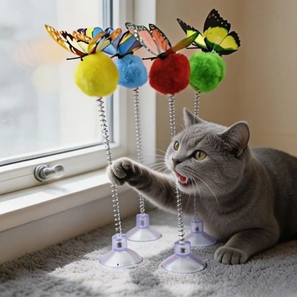 1 Pc Suction Cup Spring Cat Toy Self Play Interactive Plush Ball Swing Spring Teaser Boredom Relief Pet Toy For Indoor Kitten