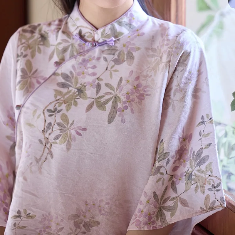 

Элегантный улучшенный топ Cheongsam с художественным принтом, женский топ в этническом стиле, блузка Hanfu в стиле ретро для девочек, новинка 2025, костюм Тан в китайском стиле, рубашка