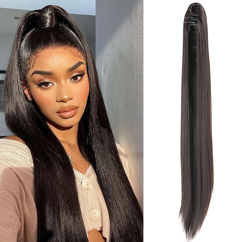 

Long Straight Ponytail Hair Extensions Black Claw Clip on Pony Tail Hairpiece Natural False Hair for Women Synthetic Horse Tail