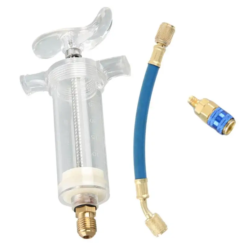 

Air Conditioner Oil Injector 30ml Air Conditioner System Injector With 1/4 Inch Connector Blue Air Conditioning Injector Liquid