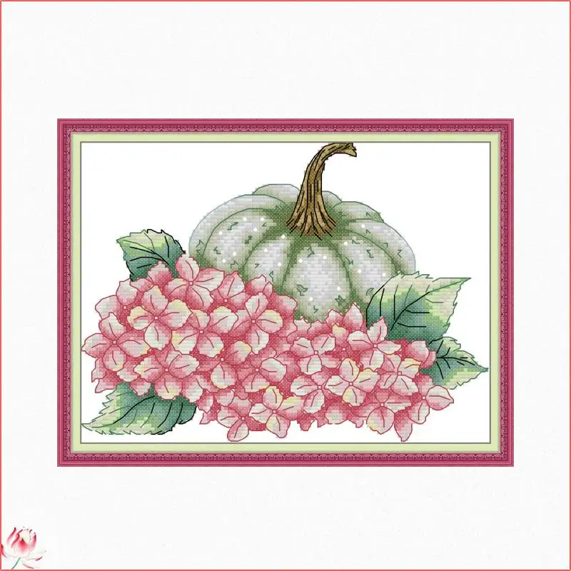 

Pumpkin And Flowers Pattern DIY Cross Stitch Kits Embroidery 14CT 11CT White Cloth Printing Needle Thread Set Home Deco Craft