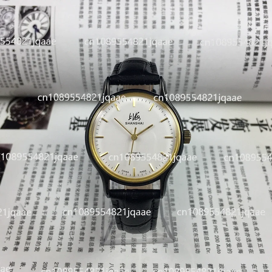 Brand New Original Shanghai 8120 Type 17 Drill Black Shell Strip Nail White Surface Manual Mechanical Watch, Diameter 35mm