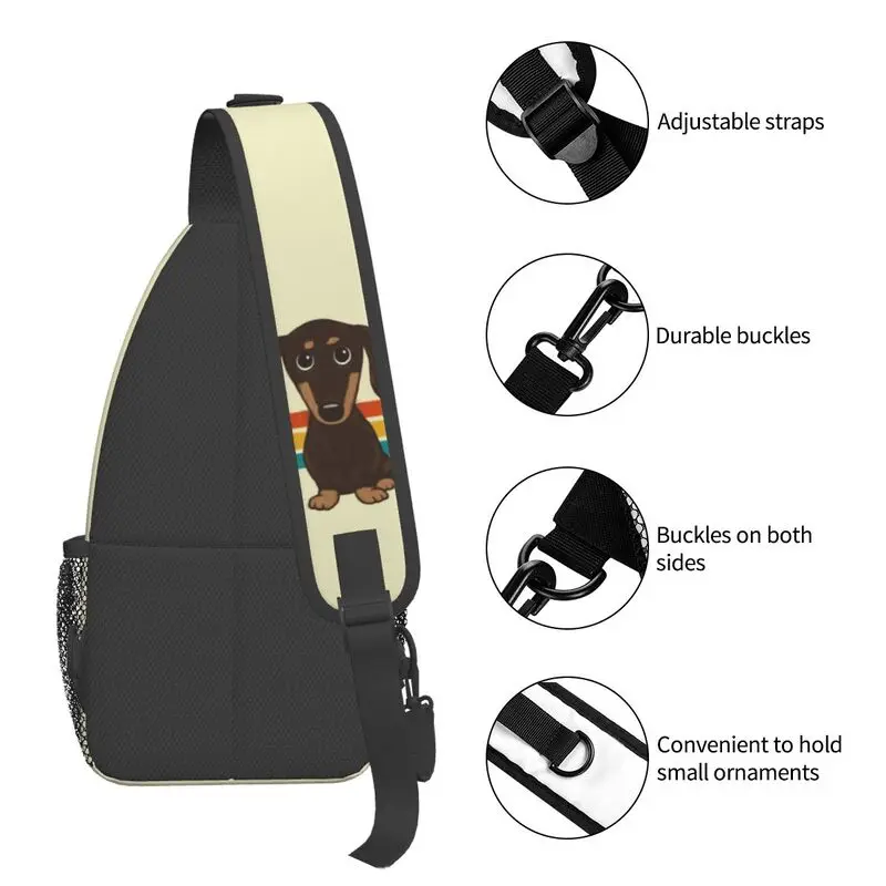 Mochila cruzada de hombro con diseño de perro salchicha de Chocolate para hombre, bolso de pecho personalizado con dibujos animados, morral de viaje